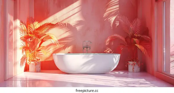 Tranquil Pink Bathroom with Sunlight and Shadow