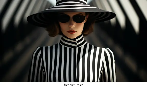Black and white striped fashion model