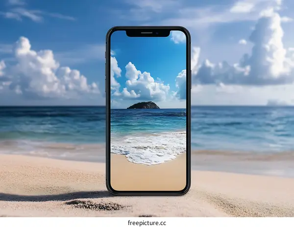 Smartphone on a Beach with a Beach Photo on the Screen