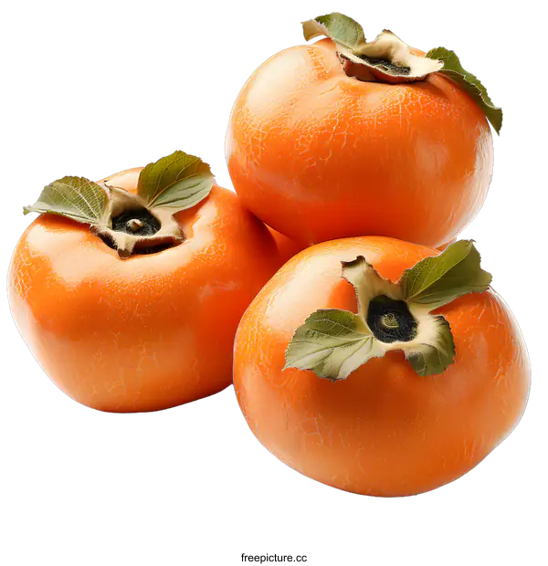 [Transparent Background PNG]Three Persimmons on White Background