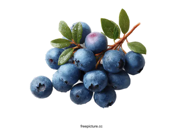 [Transparent Background PNG]Fresh Blueberries with Dew Drops on Branch