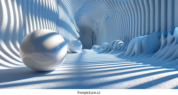 Futuristic Tunnel with Blue Glowing Lights and White Spheres