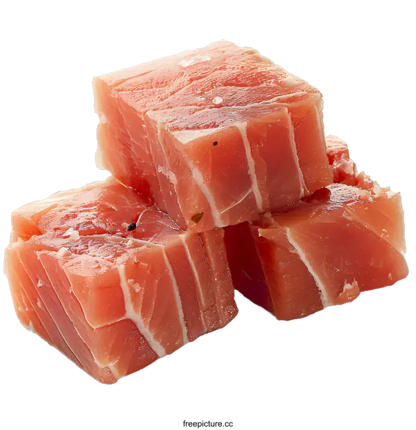 [Transparent Background PNG]Fresh Raw Tuna Fish Cubes on White Background