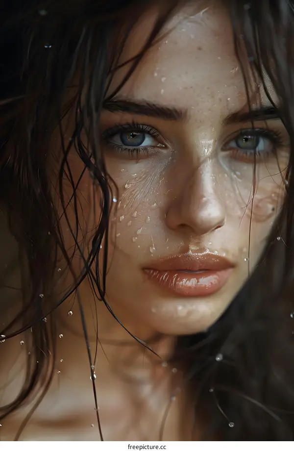 portrait of a beautiful woman with wet hair