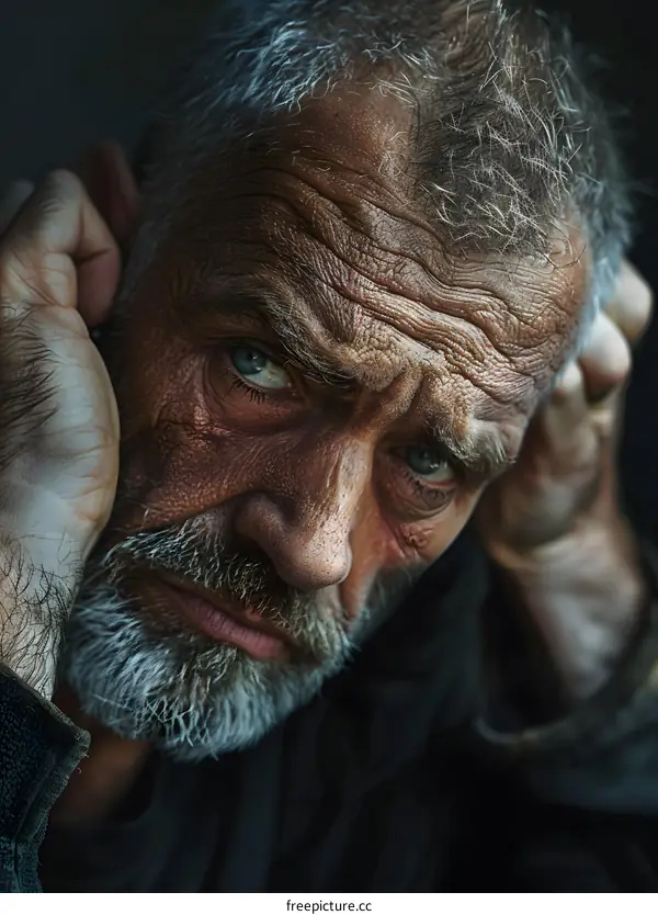 Portrait of an old man with white beard and blue eyes