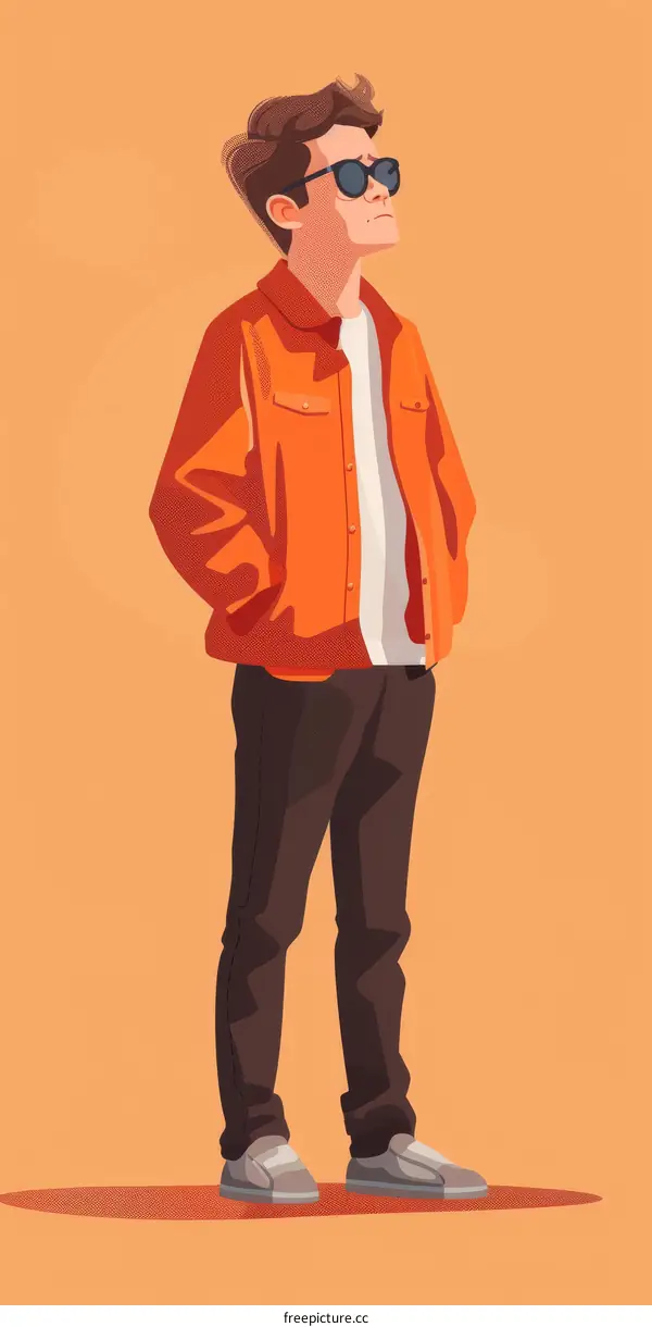 Young man wearing sunglasses and an orange jacket