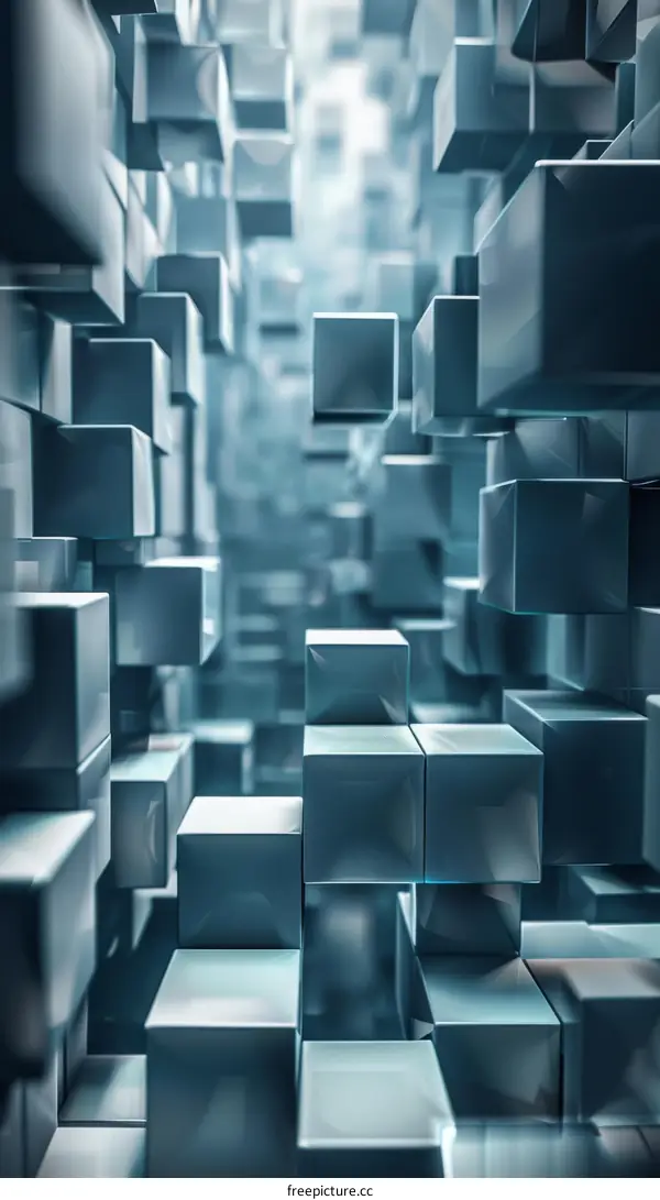 Abstract Blue Cubes Floating in 3D Space