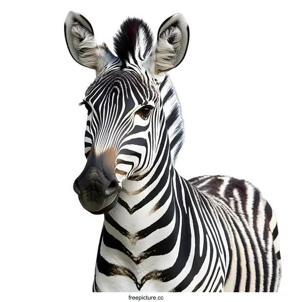 [Transparent Background PNG]Striped Zebra Portrait on White Background