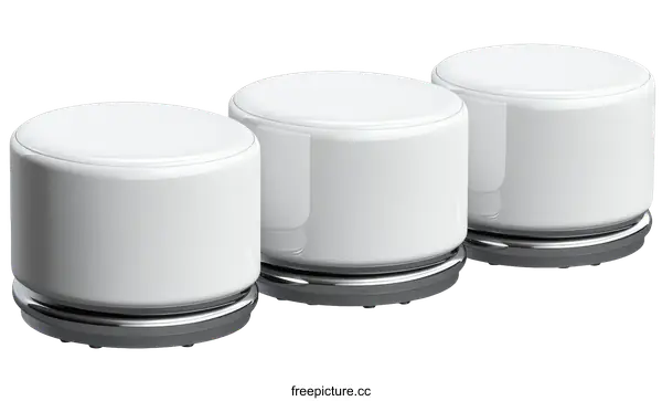 [Transparent Background PNG]Three Modern White Cylindrical Ottomans