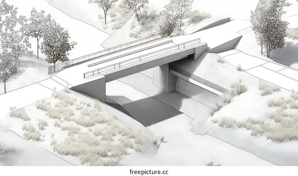Modern Bridge Design Illustration Over a River