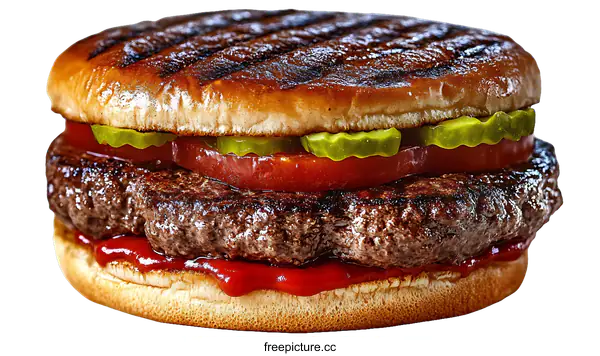[Transparent Background PNG]Delicious Grilled Beef Burger Close-up