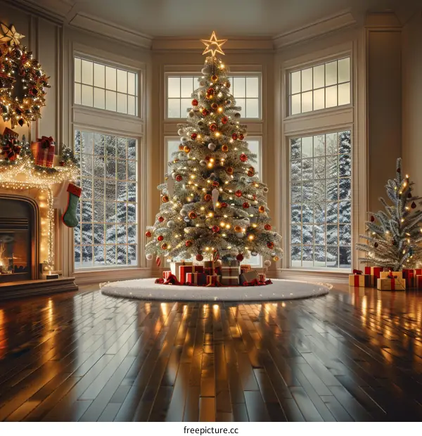 Cozy Christmas Tree by the Fireplace