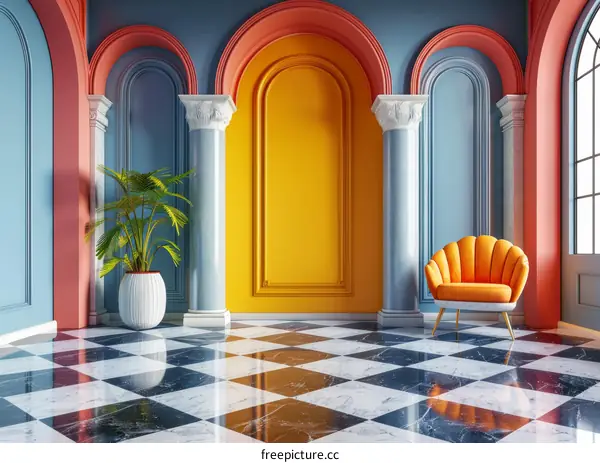 Colorful Architectural Interior Design with a Modern Chair