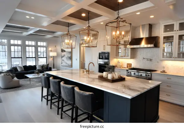 Modern Farmhouse Kitchen with Open Concept Living Area