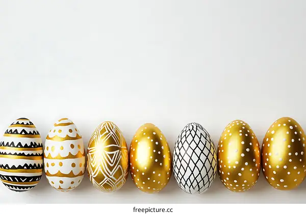 Decorated Easter Eggs Arranged on White Background