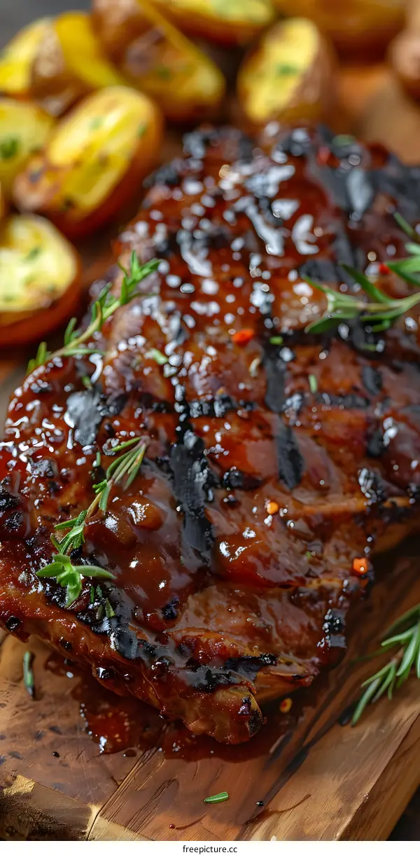 Barbecued spare ribs with potatoes