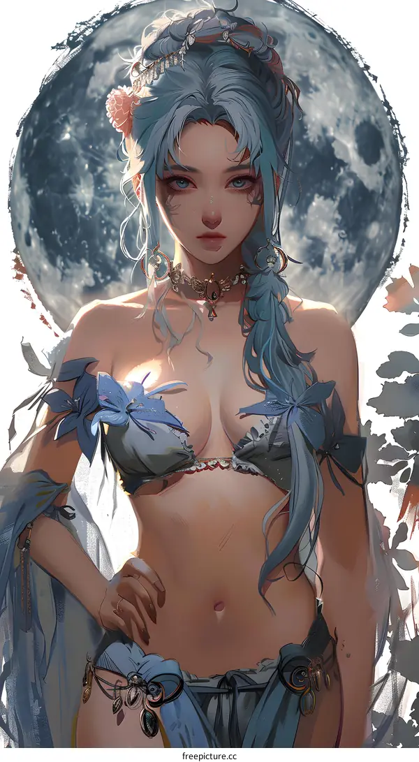 fantasy woman with blue hair