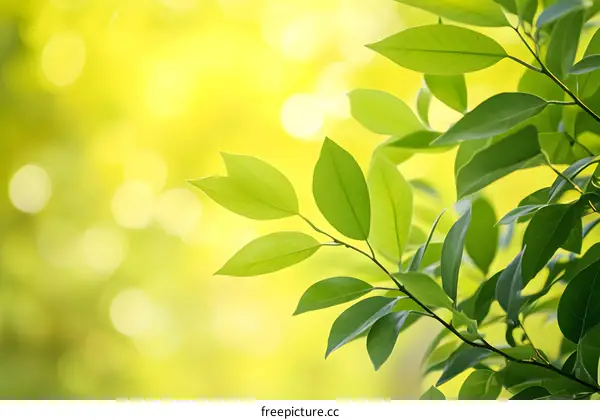 Green Leaves Branch on Blurred Yellow Background