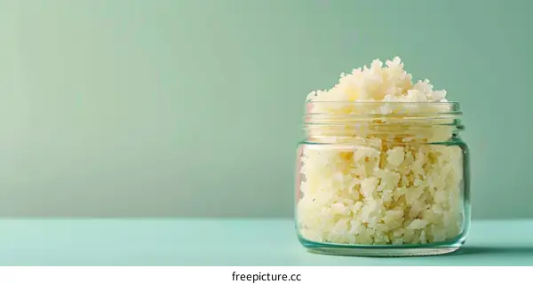 Close up of a jar of homemade sugar scrub