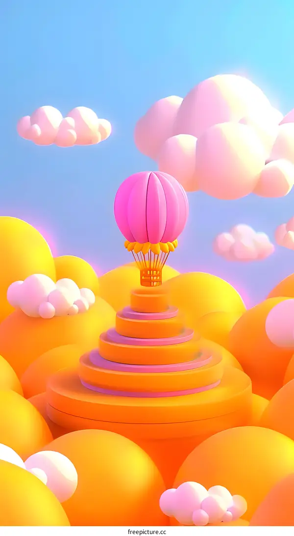 Pink Hot Air Balloon in a Colorful Cartoon World