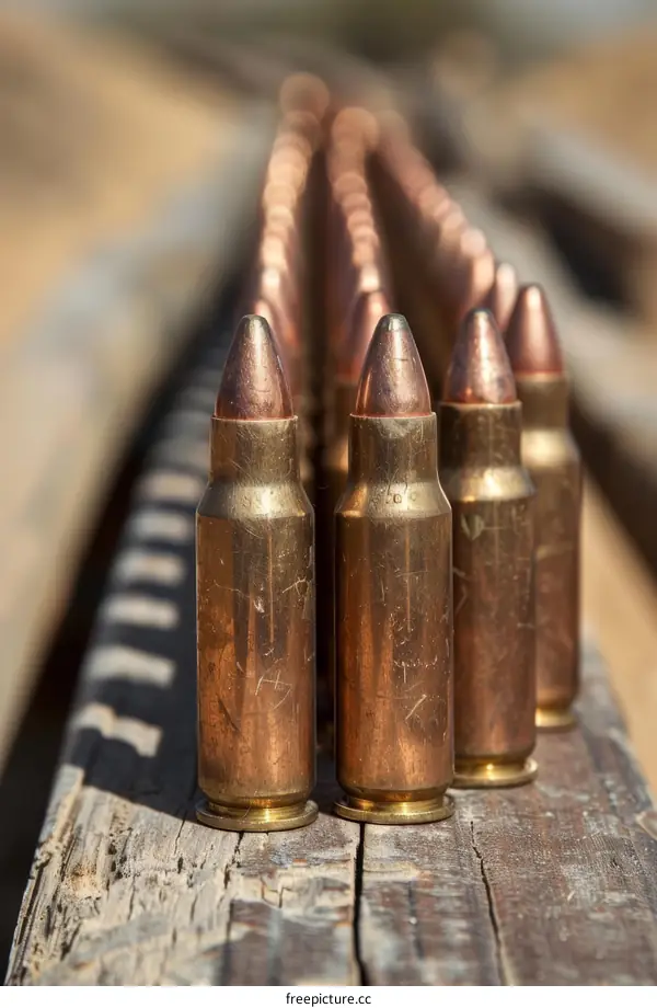 Close-up of Bullets on a Wooden Surface