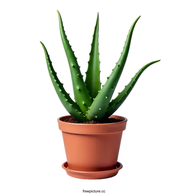 [Transparent Background PNG]Close Up of Green Aloe Vera Plant in Pot