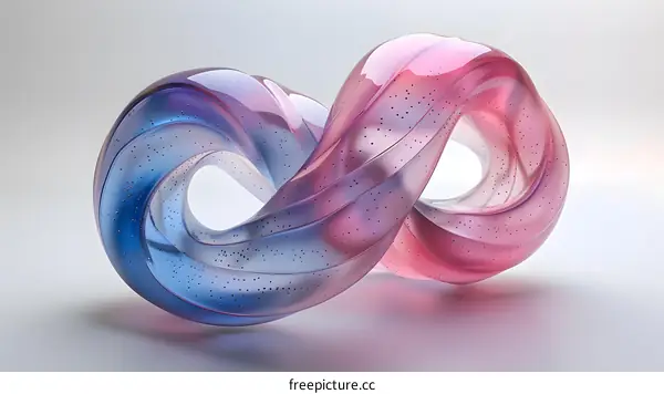 3D rendering of a pink and blue transparent Mobius strip