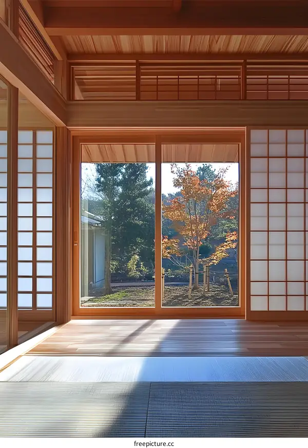 Japanese Style Wooden Room with Garden View