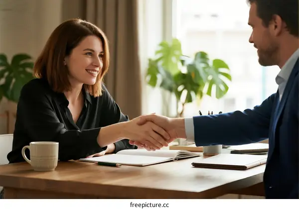Two Business Professionals Shaking Hands During Meeting
