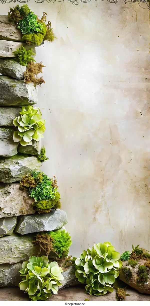Green Moss and Stone Wall Texture Background