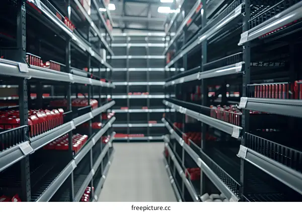 Empty Shelves in a Store with Red Products