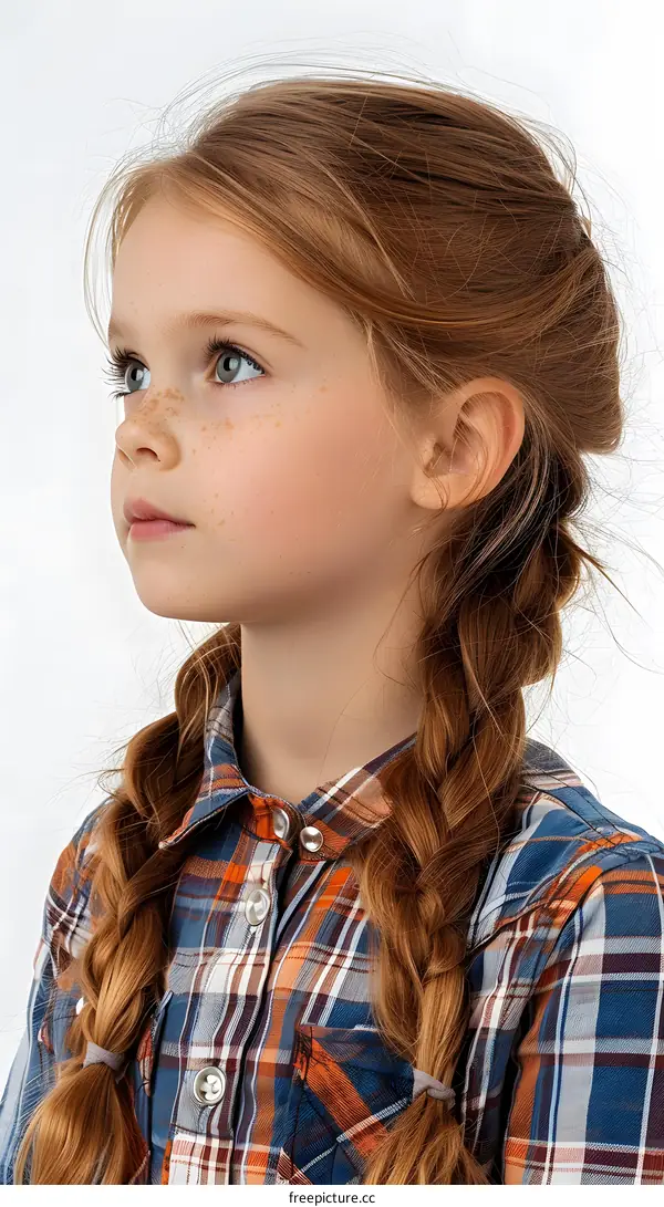 Young Girl with Red Hair and Freckles Looking Up