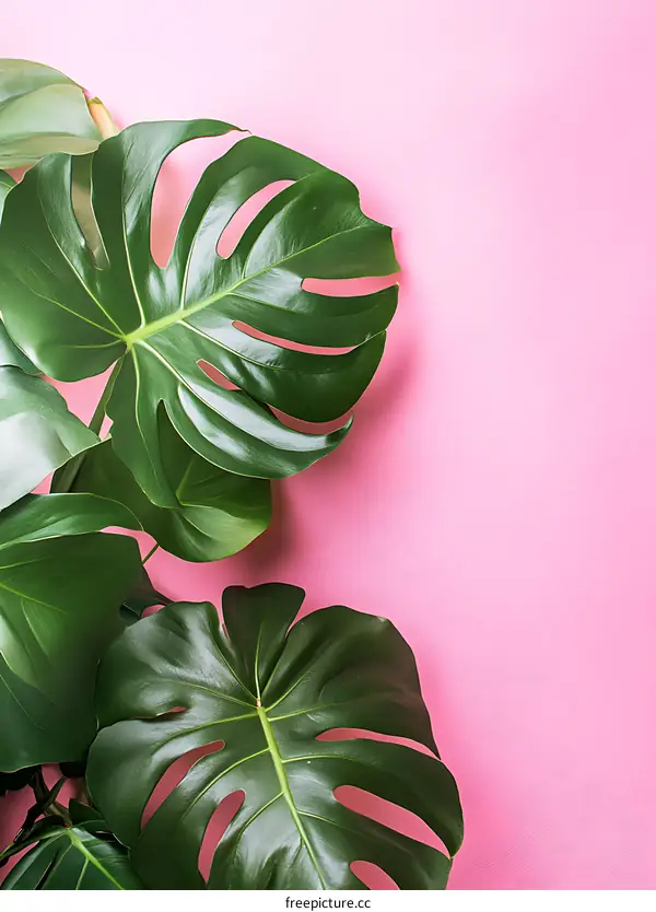 Tropical Leaves on Pink Background