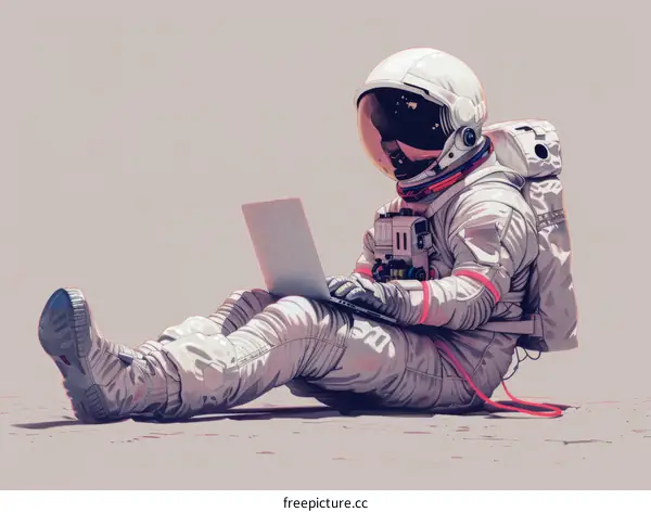 Astronaut on the Moon Working on Laptop