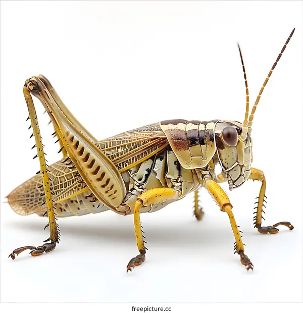 Close-up of a Grasshopper on a White Background