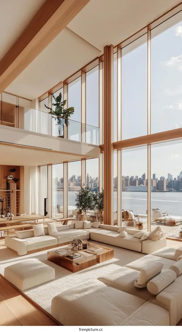 Modern Minimalist Living Room with City Views