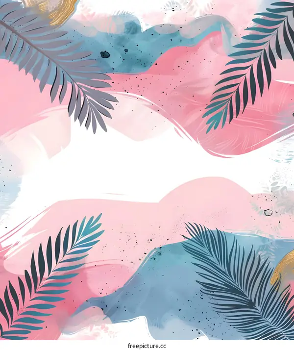 Abstract Watercolor Tropical Background with Palm Leaves