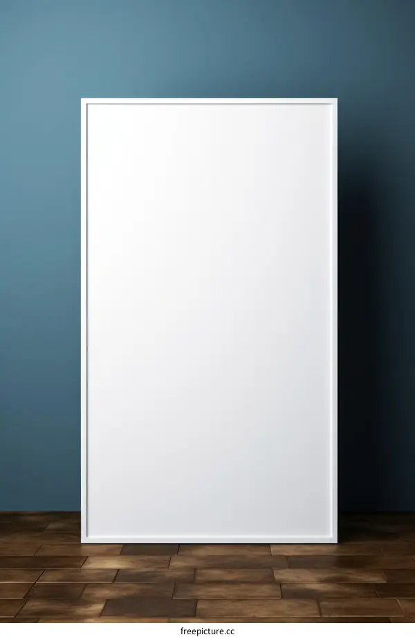 Blank Picture Frame Mockup On Blue Background