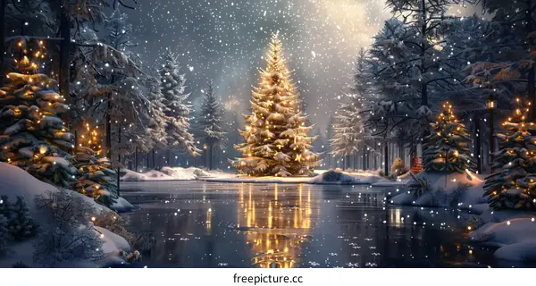 Christmas Tree in the Snowy Forest