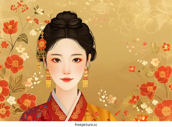 Portrait of a young woman in traditional Korean dress