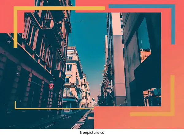 Street View of Buildings with Blue Sky