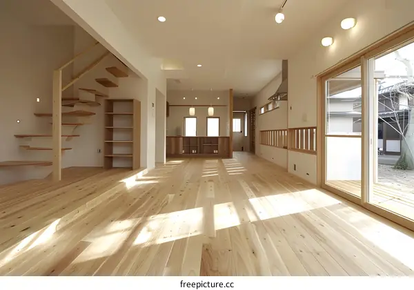 Modern Minimalist Wooden Staircase and Flooring Interior Design