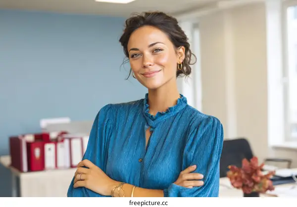 Confident Caucasian Woman in Office Setting