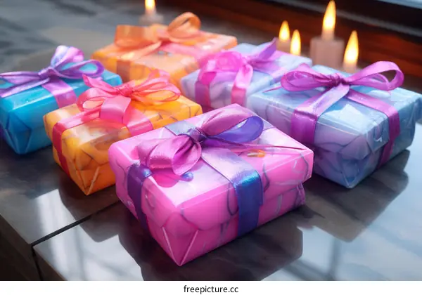 Festive Gift Boxes with Burning Candles