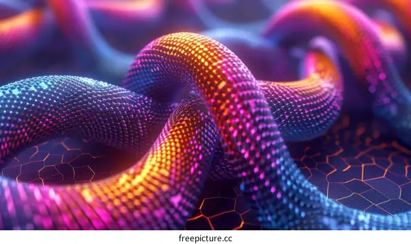 Colorful 3D rendering of a glowing, twisting tube