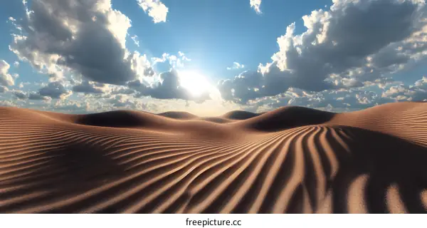 Desert Landscape with Blue Sky and White Clouds