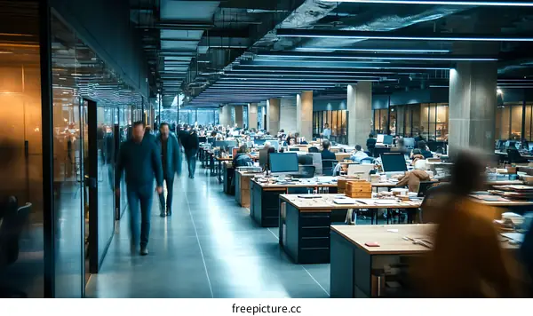 Modern Office Space with Many Workers