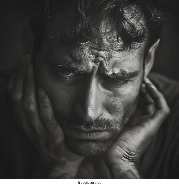 Man with Worried Expression Close Up Portrait