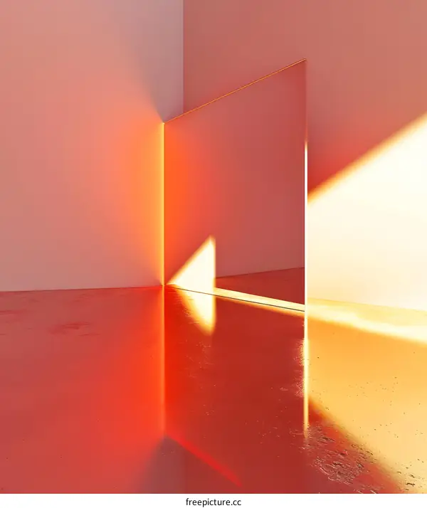 Abstract Minimalist Interior Design with Orange Walls and Sunlight