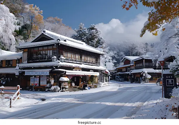 Snowy Japanese Village Street